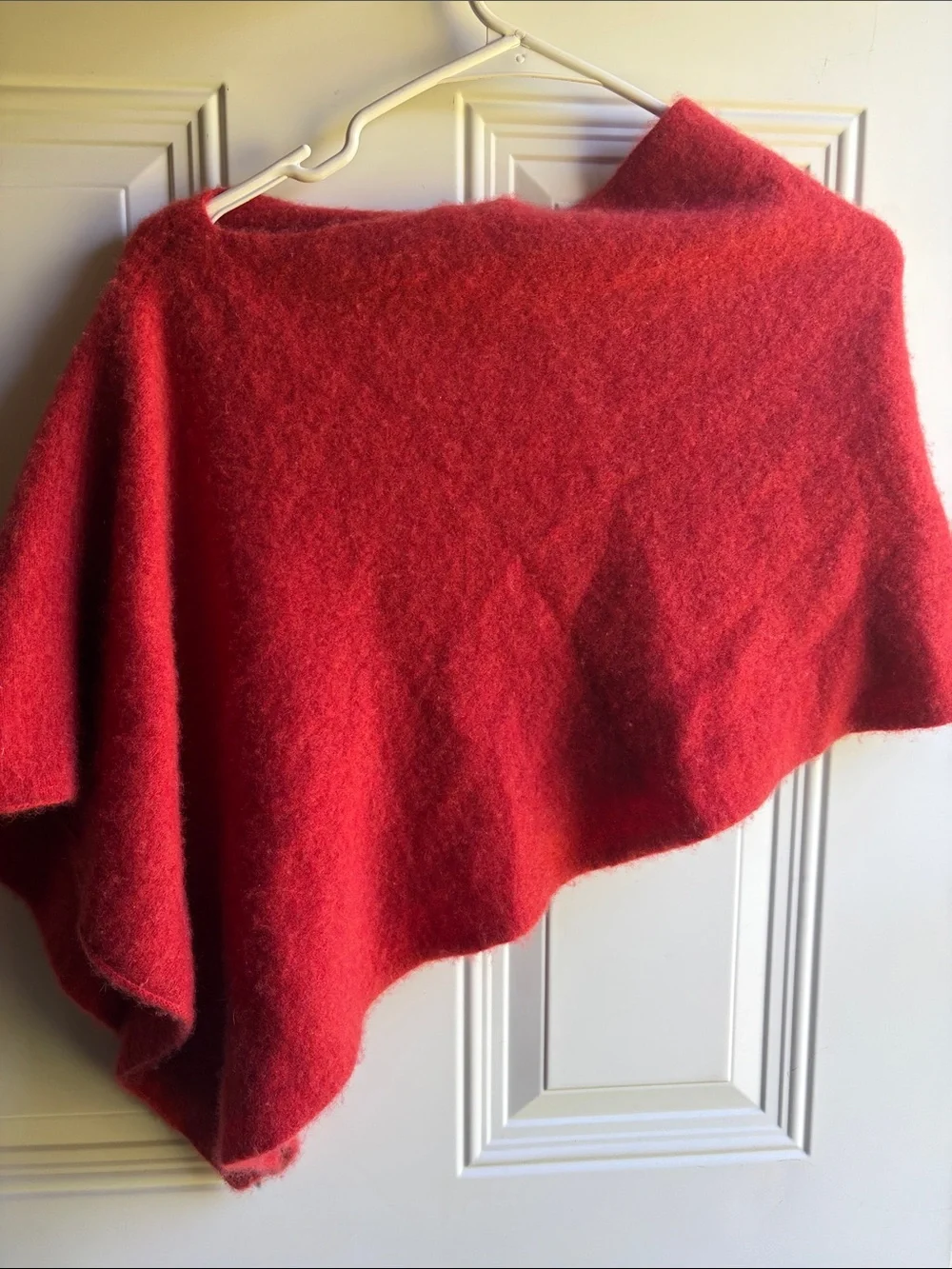 Red Wool Blend Shawl Wrap - Cozy Layering Poncho